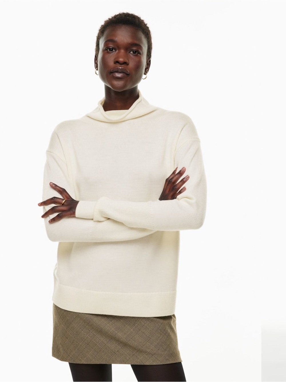 Aritzia Wilfred Cream Funnel Turtleneck Sweater 100% cashmere small